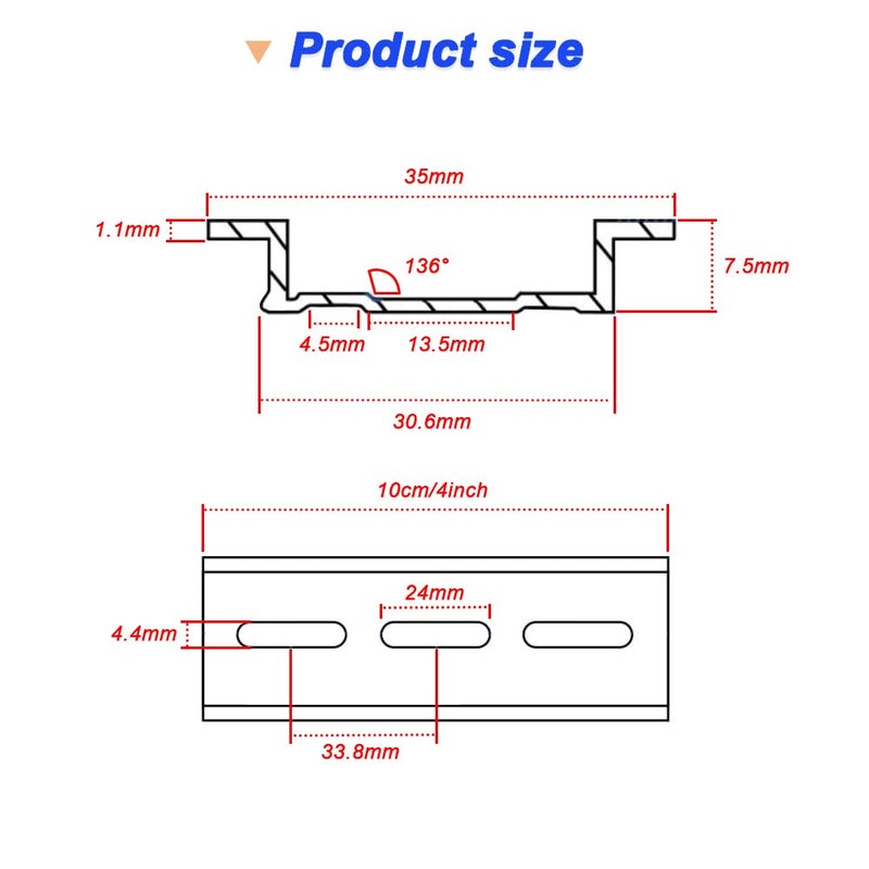 DKARDU Aluminum DIN Rails, 10 CM /4 inches, 35mm Wide, 7.5mm High Top Hat Slotted DIN Rail with RoHS (10 Pack, Silver) - Image 3